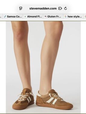 Steve Madden Tan & Cream Mesh Suede Lace-Up Sneakers